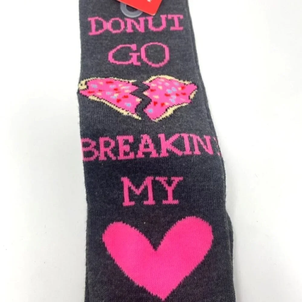Target Donut Heart Knee High Socks Grey Pink Valentines One Size B10